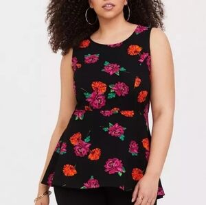 Torrid Black Floral Ponte Hi-Lo Top
